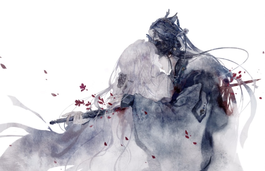 2boys, black_hair, blood, blood_on_clothes, blood_spray, chinese_clothes, closed_eyes, closed_mouth