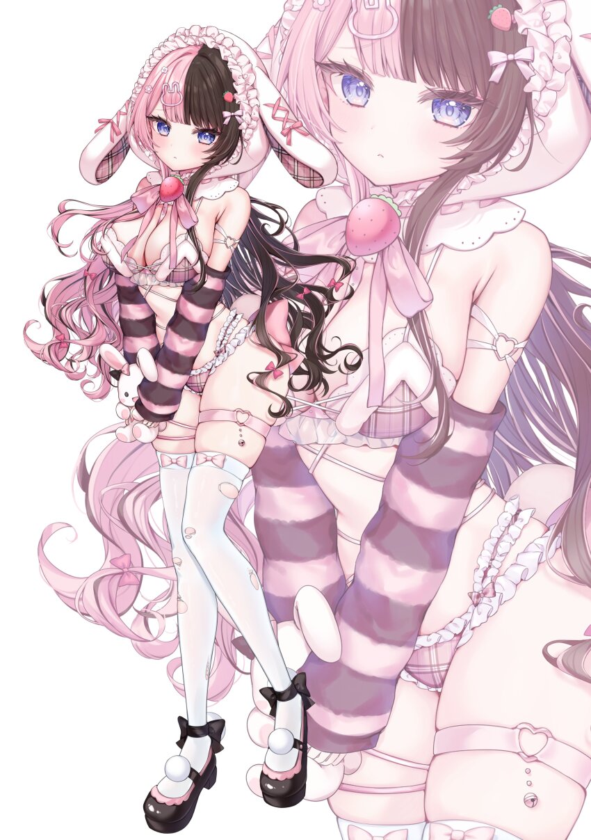 1girl, absurdres, arm_warmers, bare_shoulders, bikini, black_hair, black_shoes, bow