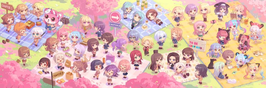 6+girls, afterglow, animal, aoba_moca, arrow_(symbol), asahi_rokka, ave_mujica_(bang_dream!), bag