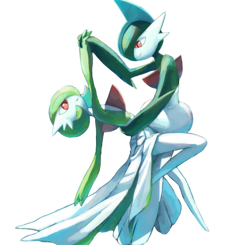 bob_cut, colored_skin, dancing, dress, gallade, gardevoir, gen_3_pokemon, gen_4_pokemon