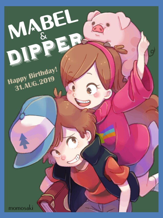 1boy, 1girl, black_vest, blue_border, blue_hat, border, braces, brother_and_sister