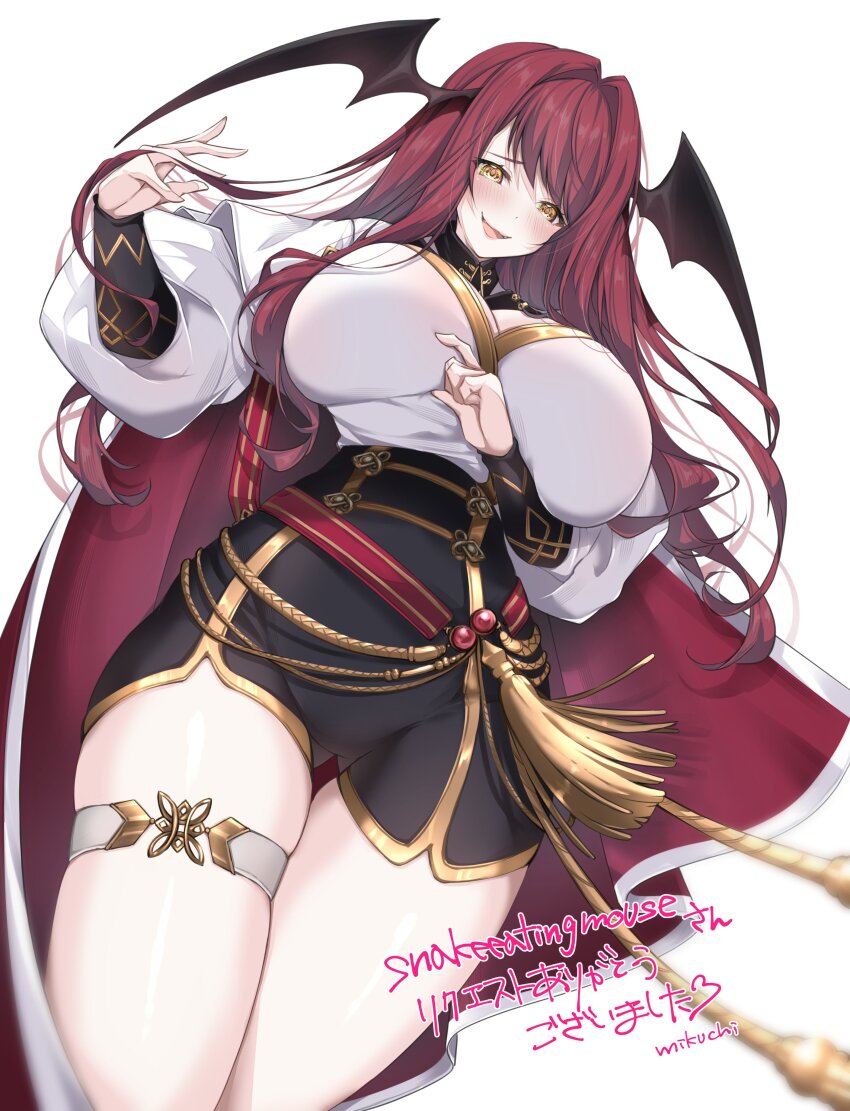 1girl, absurdres, addie_wyvernhart, aegis-link, artist_name, black_shorts, black_wings, breasts