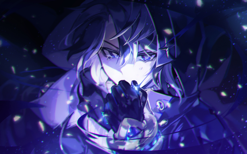 1boy, black_coat, black_gloves, coat, commentary_request, elsword, gloves, hair_between_eyes