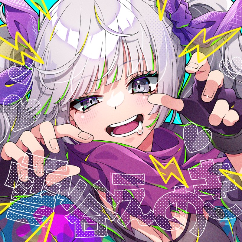 1girl, bow, breasts, cleavage, drooling, fingerless_gloves, fingernails, gloves