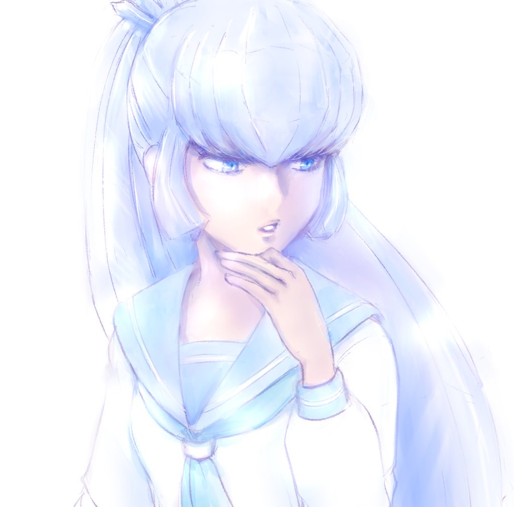 1girl, blue_eyes, blue_neckerchief, blue_sailor_collar, character_request, copyright_request, goekakisan_(adelma), hand_up