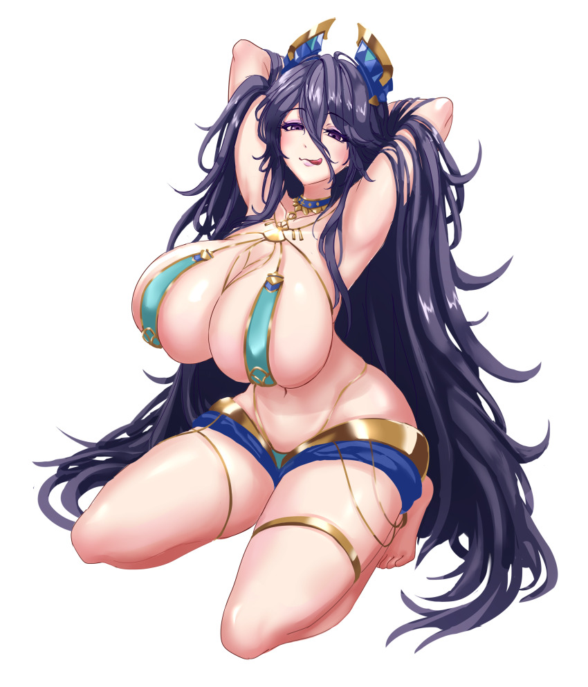 absurdres, armpits, arms_behind_head, azur_lane, barefoot, breasts, chi_an_(azur_lane), chi_an_(exotic_dreamland)_(azur_lane)