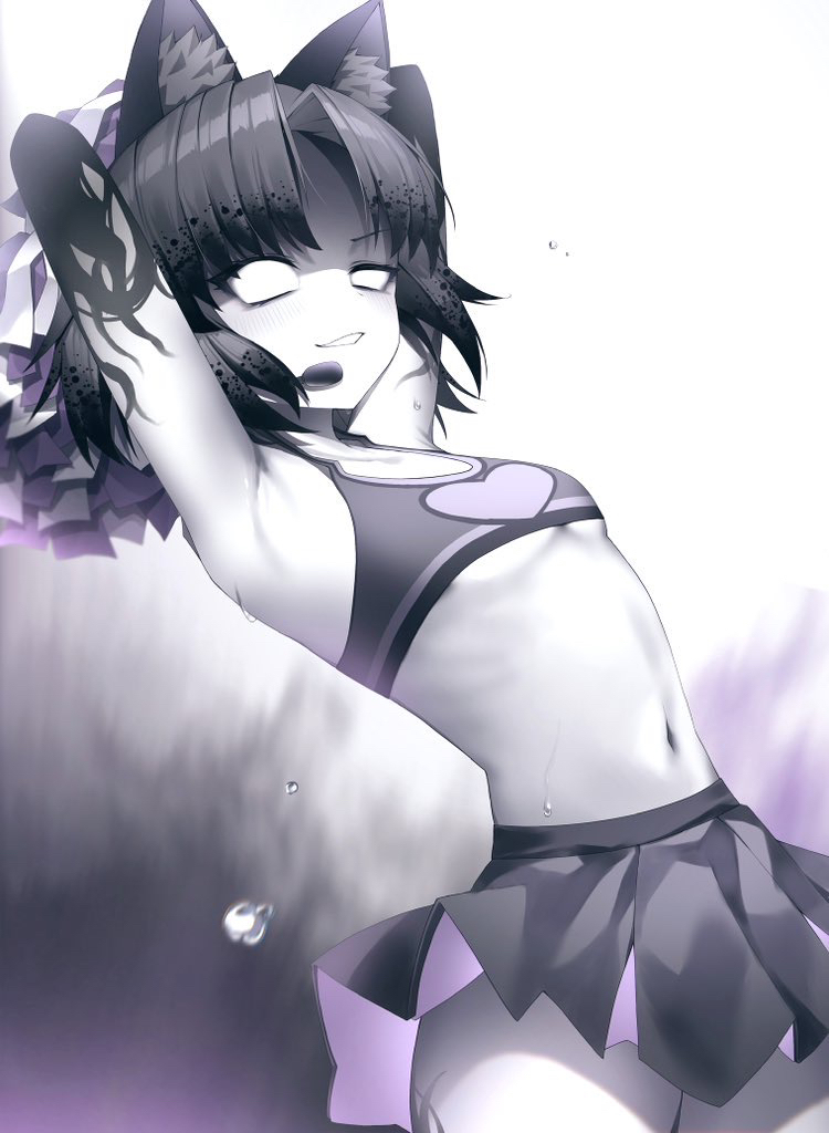 1girl, animal_ears, cat_ears, cheerleader, moneko_(nyanko_daisensou), n4rai, navel, nyanko_daisensou