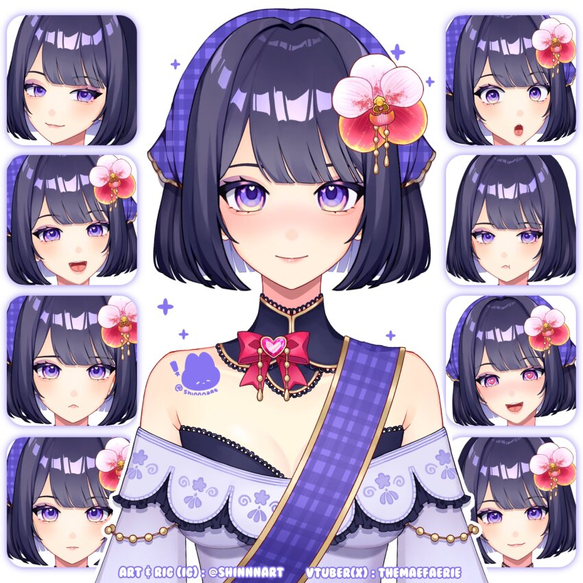 1girl, :o, :t, aegis-link, black_collar, black_hair, bow, brooch