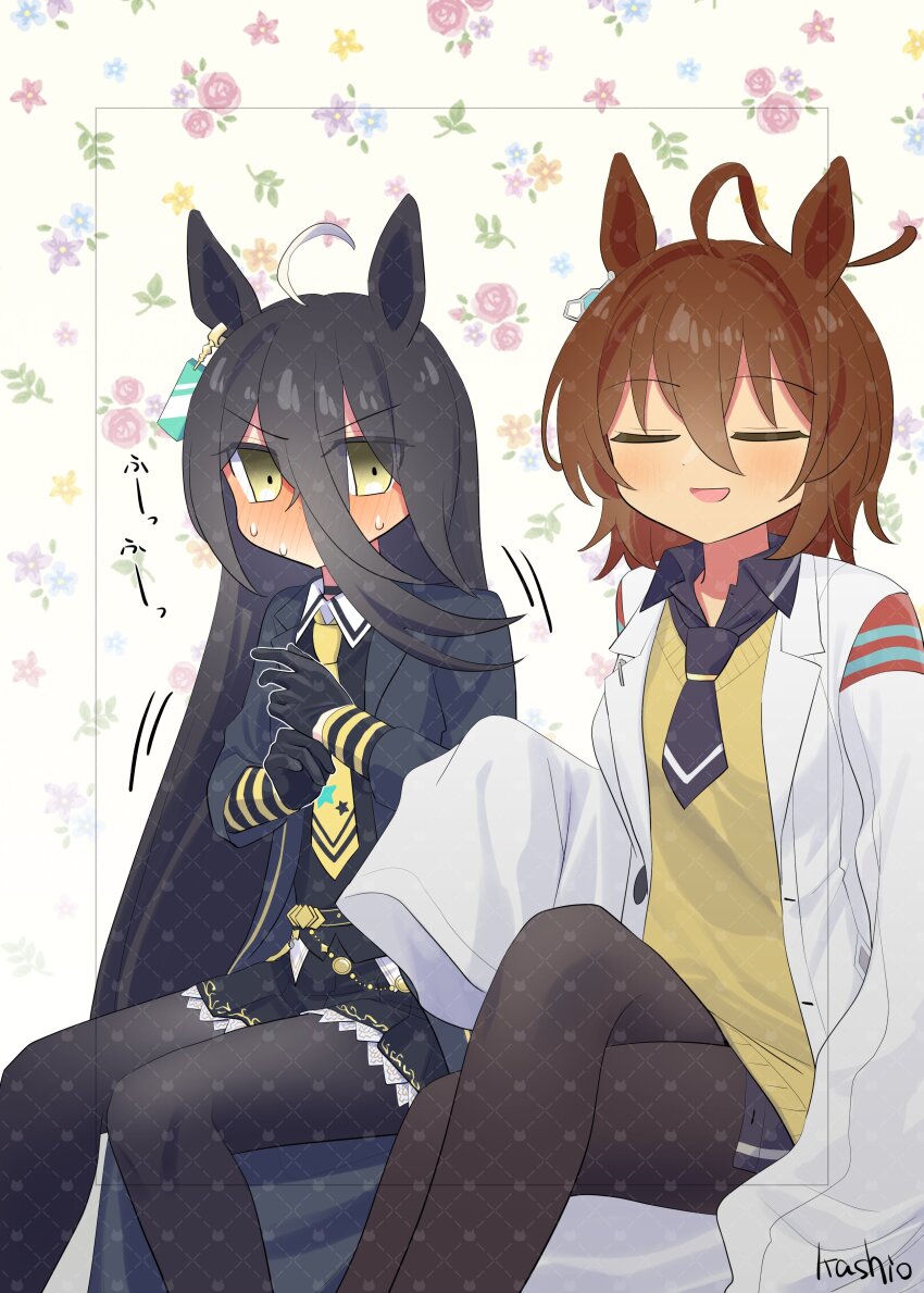 2girls, absurdres, agnes_tachyon_(tach-nology)_(umamusume), agnes_tachyon_(umamusume), black_choker, black_coat, black_gloves, black_hair