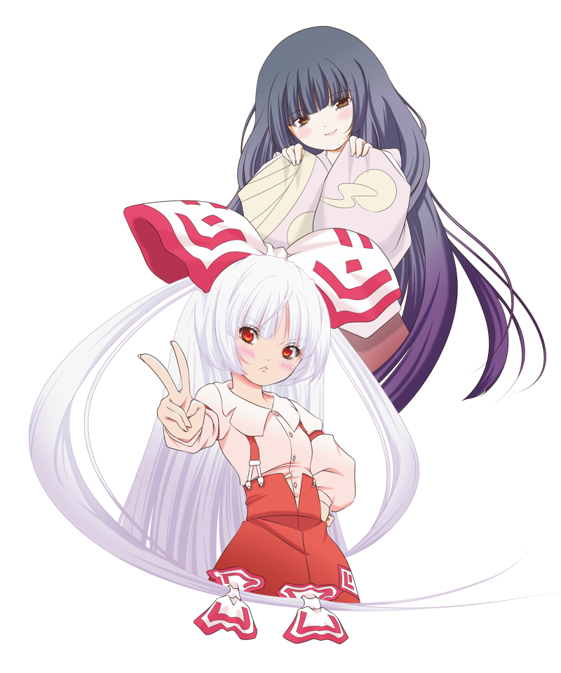 2girls, asuka_asuka, bow, female_focus, fujiwara_no_mokou, hair_bow, houraisan_kaguya, multiple_girls