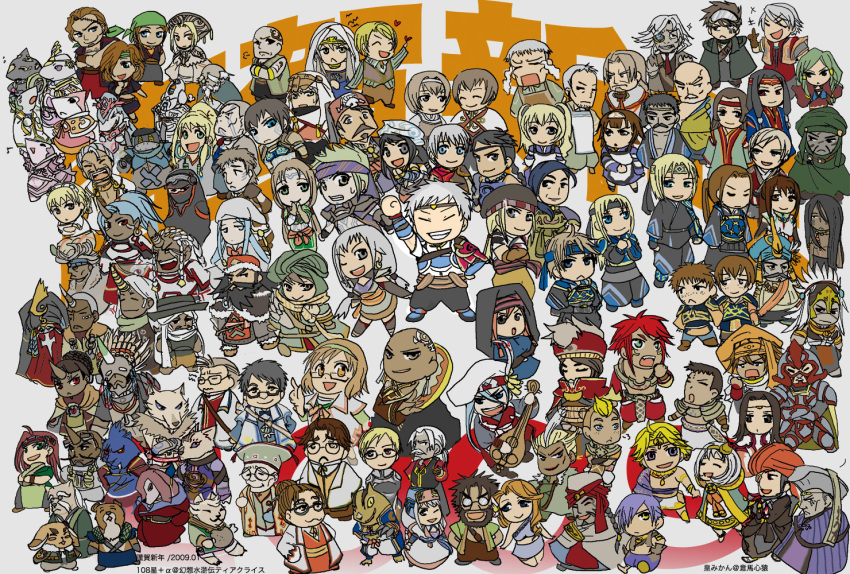 6+boys, 6+girls, anya_(suikoden), armor, bald, bandana, beard, black_hair