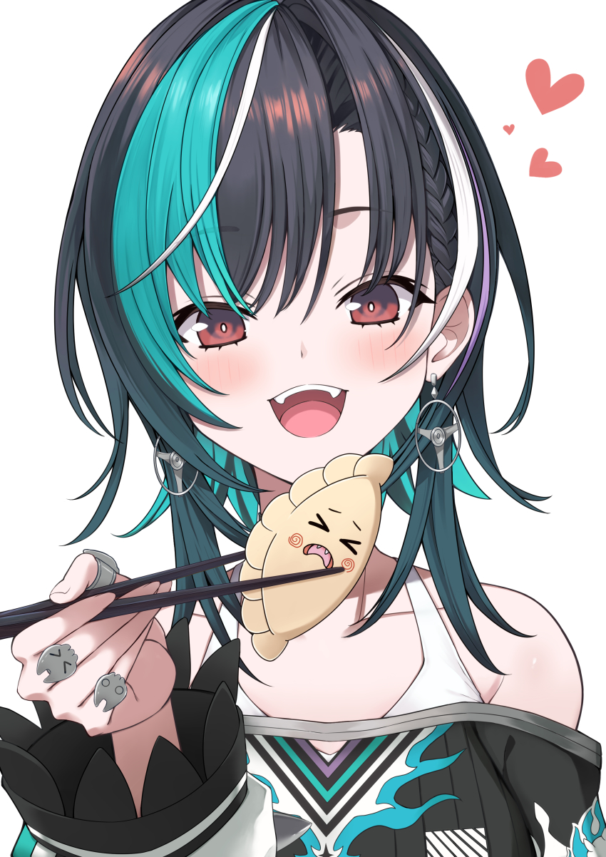 1girl, absurdres, aqua_hair, black_dress, black_hair, chopsticks, deshihayashi18, dress