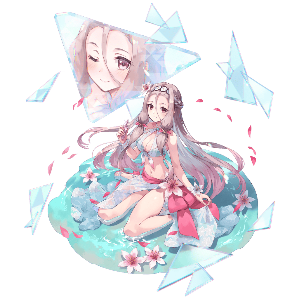 1girl, aster_tatariqus, bare_shoulders, bikini, braid, closed_mouth, commentary_request, copyright_notice