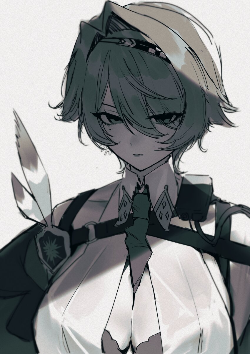 1girl, absurdres, between_breasts, breasts, cleavage, closed_mouth, commentary, english_commentary