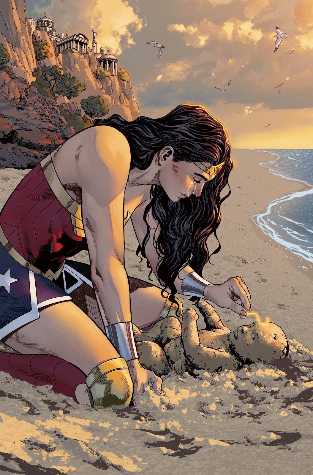 1girl, architecture, artist_collaboration, baby, beach, bird, black_hair, boots