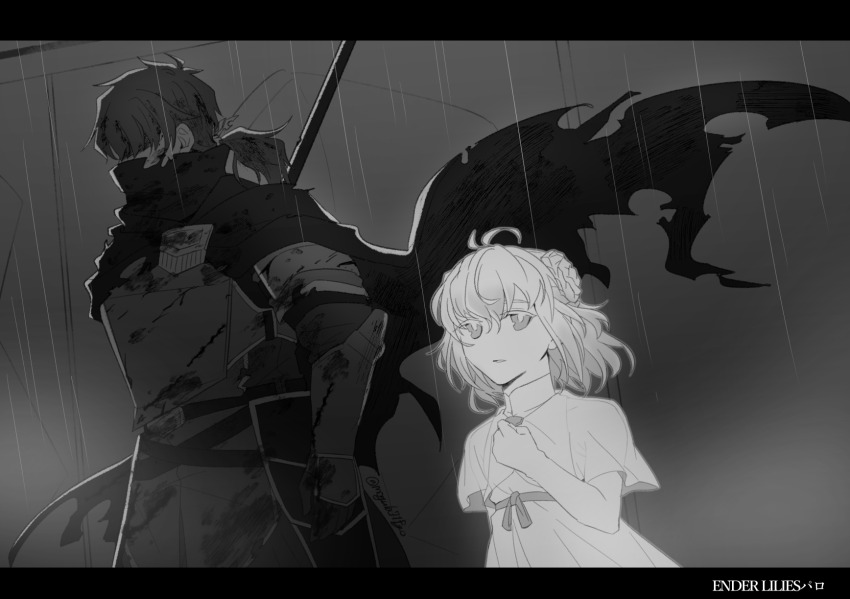 2boys, ahoge, blood, blood_on_clothes, braid, cape, covered_mouth, fate/grand_order