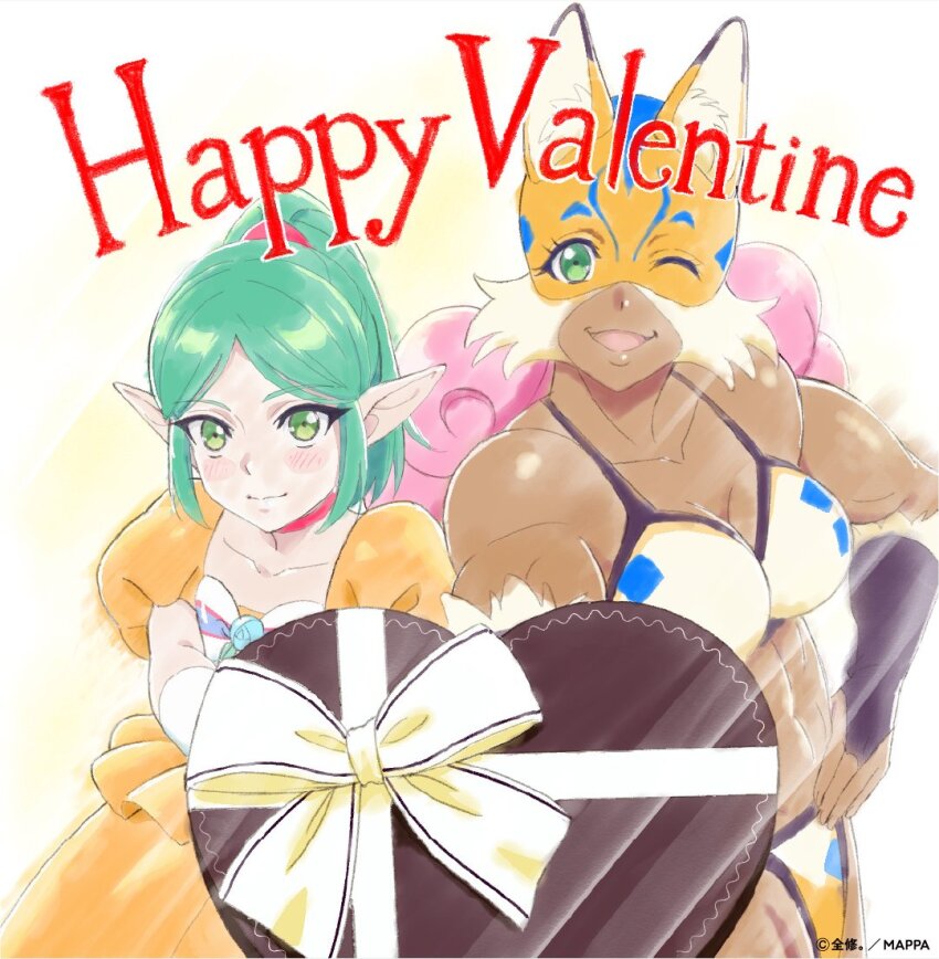 2girls, abs, bikini, blush, breasts, cat_mask, cropped_legs, dark-skinned_female