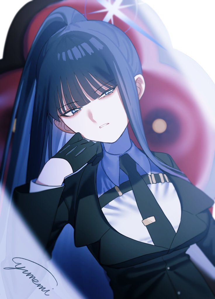 1girl, alternate_costume, alternate_hairstyle, black_gloves, black_necktie, black_suit, blue_archive, blue_eyes
