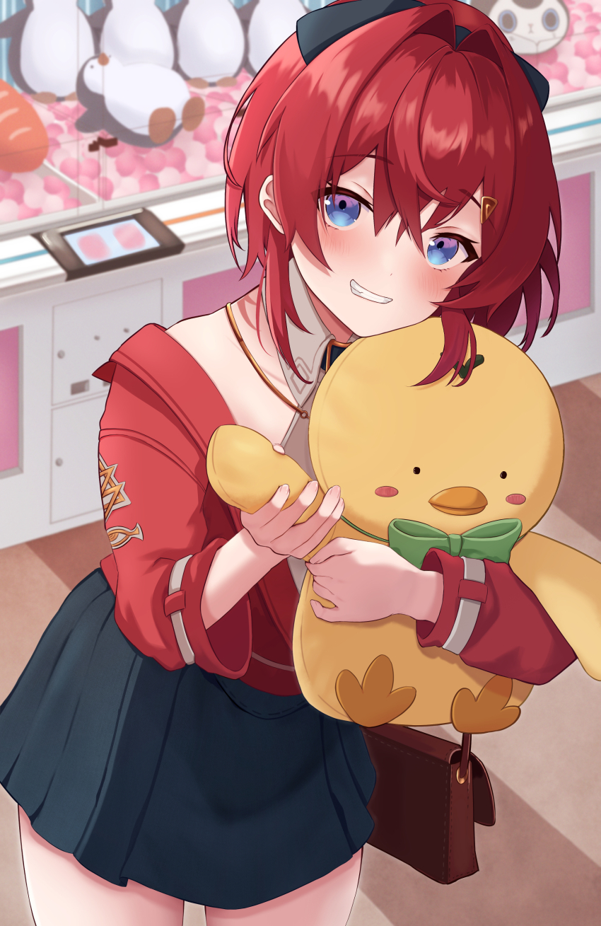 1girl, absurdres, ange_katrina, ange_katrina_(summer_casual), baby_mn9, bag, black_bow, black_skirt