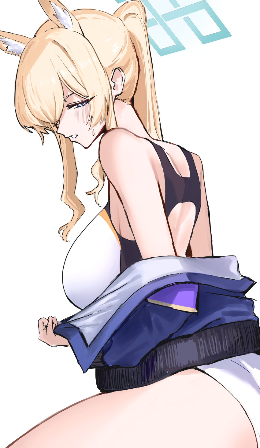 1girl, absurdres, animal_ear_fluff, animal_ears, armband, blue_archive, blue_halo, competition_swimsuit