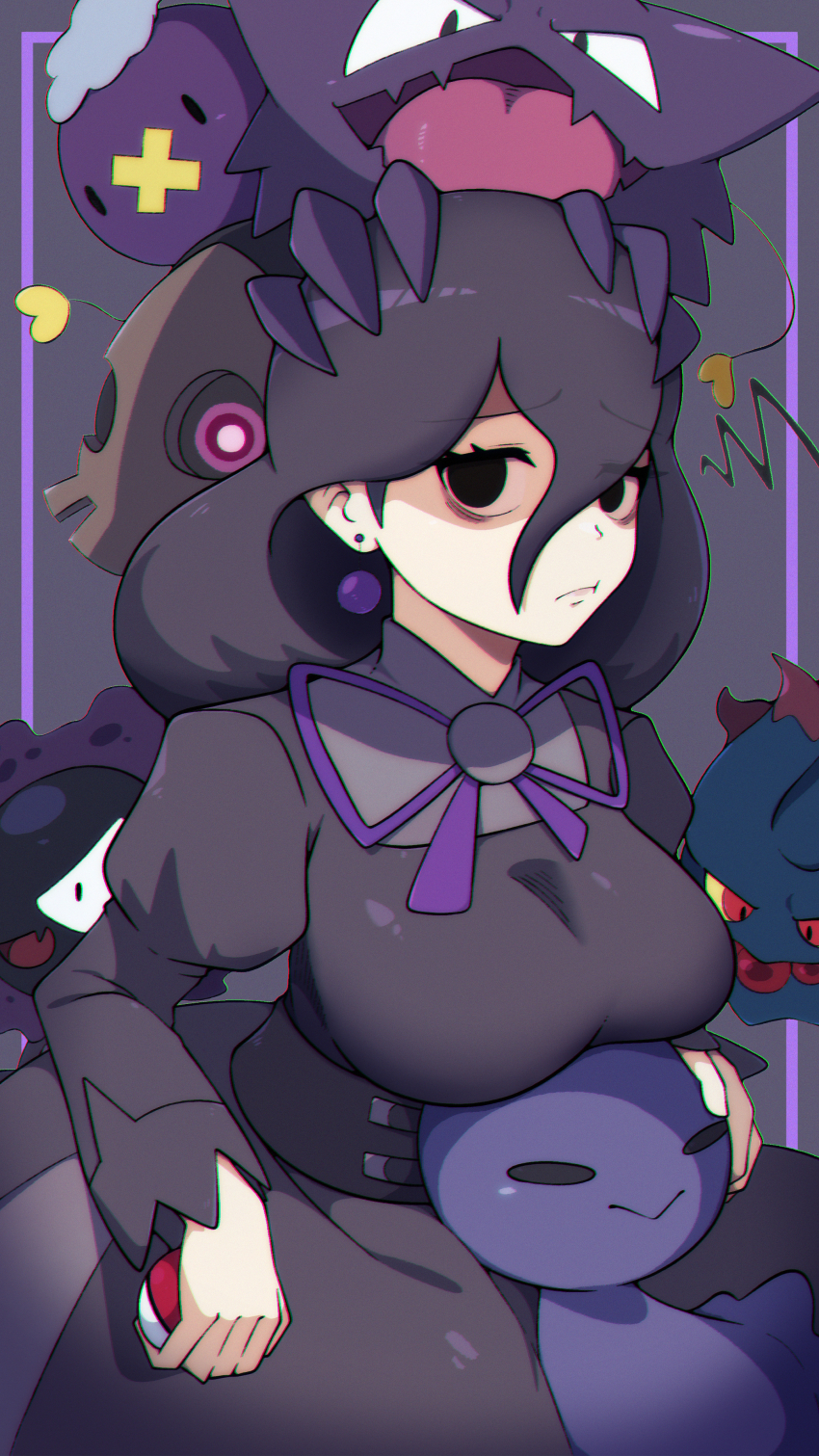 1girl, absurdres, afuron, alternate_breast_size_(larger), black_eyes, black_hair, breasts, closed_mouth