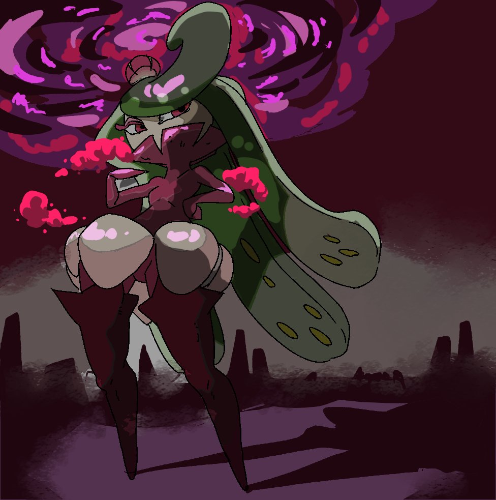 1girl, colored_eyelashes, colored_skin, crown, dynamax, full_body, gen_7_pokemon, green_hair