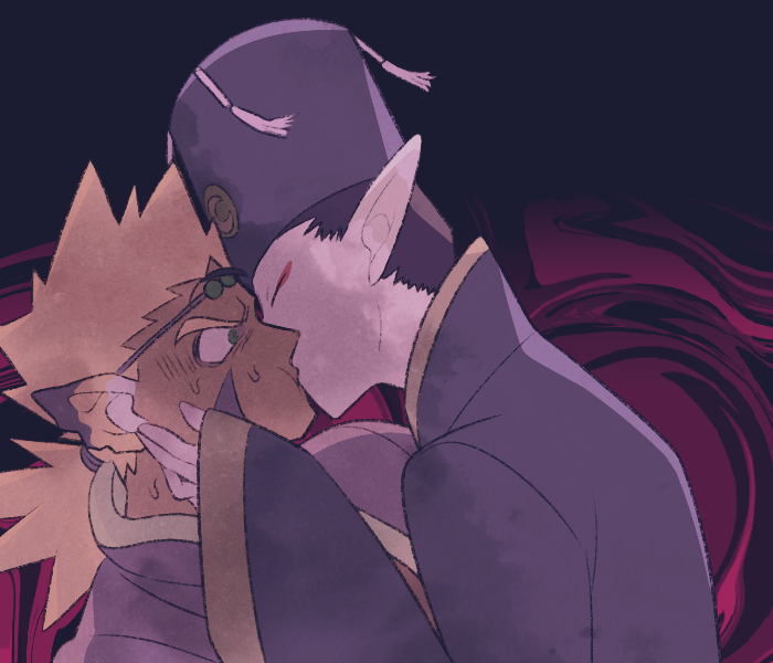 2boys, animal_ears, black_hair, blonde_hair, breath_of_fire, breath_of_fire_iv, cray_(breath_of_fire), eyeshadow