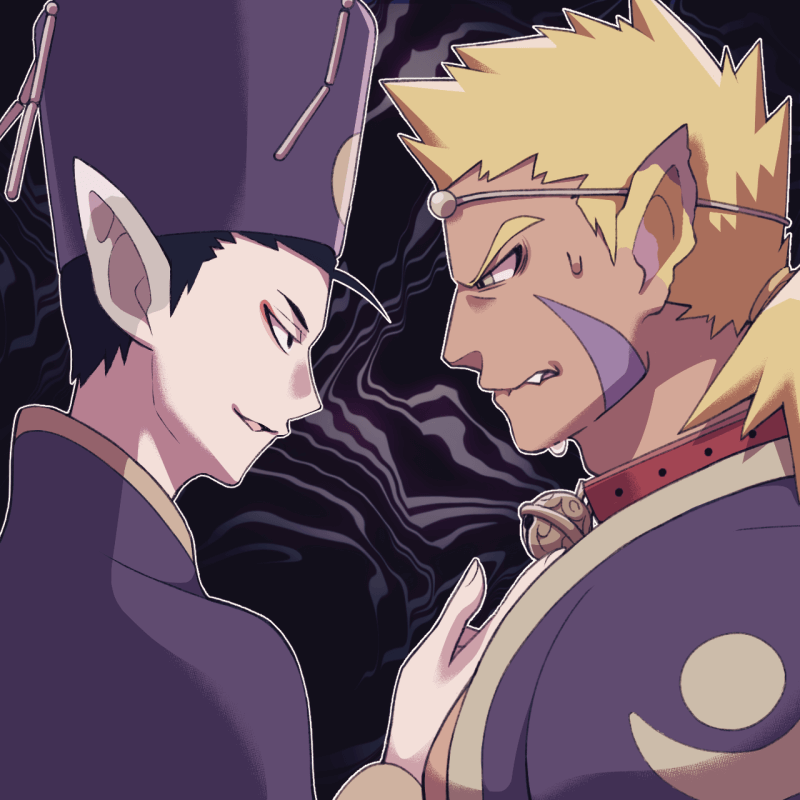 2boys, ahoge, animal_ears, black_hair, blonde_hair, breath_of_fire, breath_of_fire_iv, collar