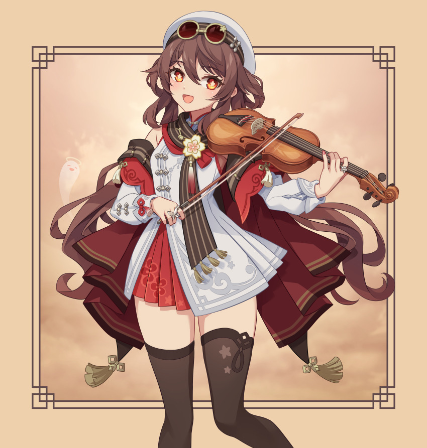 1girl, 440_(straight440), absurdres, bare_shoulders, black_scarf, black_thighhighs, brown_hair, cape