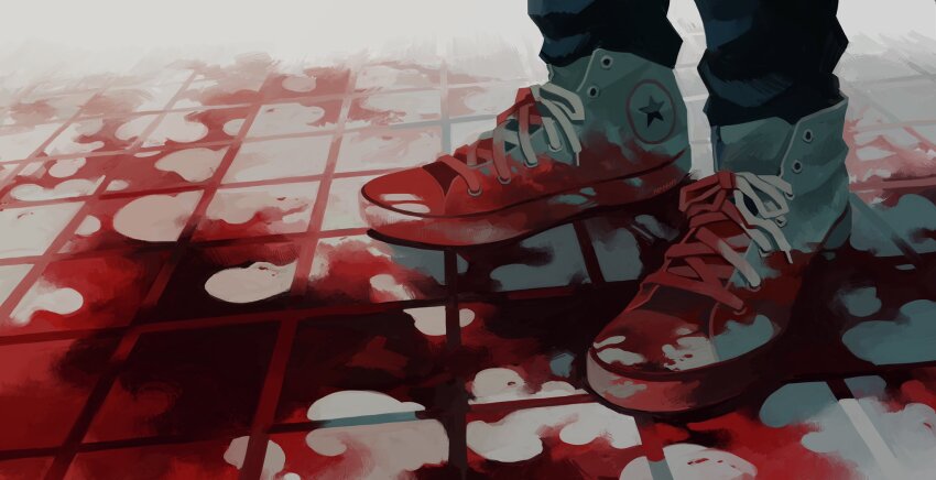 1other, ambiguous_gender, blood, blood_on_shoes, commentary, feet, foot_focus, hashtag-only_commentary