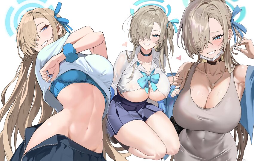 1girl, absurdres, alternate_costume, armpits, asuna_(blue_archive), asuna_(school_uniform)_(blue_archive), bare_shoulders, black_choker