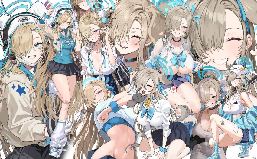 1girl, absurdres, adidas, ahoge, all_fours, alternate_costume, animal_ears, armpits