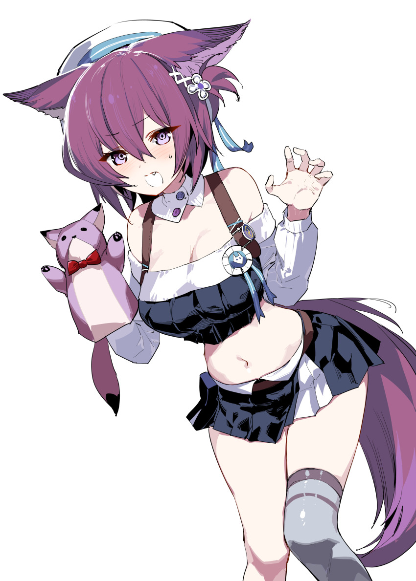 1girl, absurdres, animal_ears, arknights, black_shirt, black_skirt, breasts, crop_top