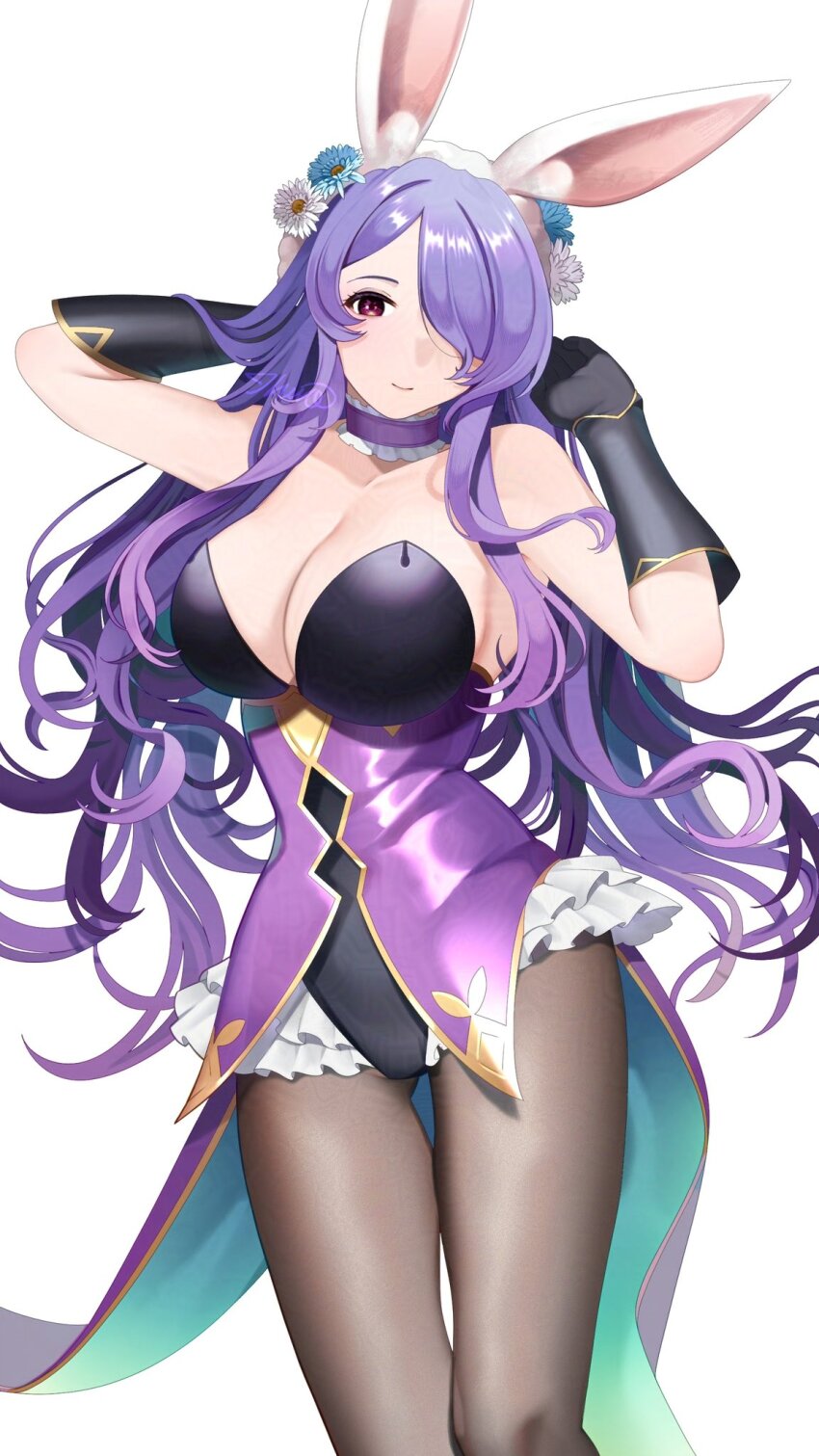 1girl, animal_ears, bare_shoulders, blush, breasts, camilla_(fire_emblem), camilla_(spring_princess)_(fire_emblem), cleavage