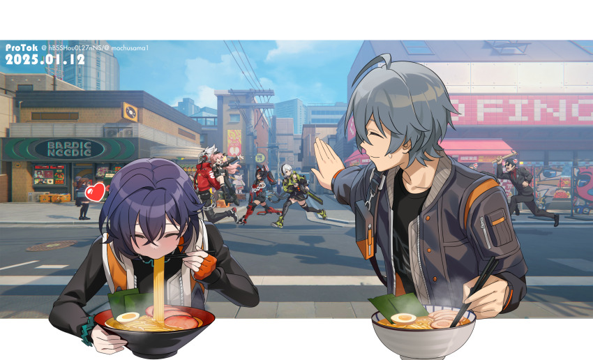 1other, 3boys, 3girls, anby_demara, belle_(zenless_zone_zero), billy_kid, black_hair, black_jacket