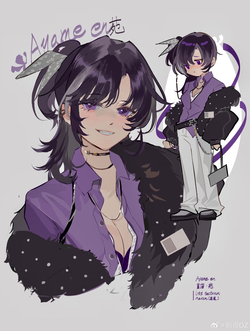 1girl, absurdres, bag, belt, belt_buckle, black_belt, black_choker, black_jacket