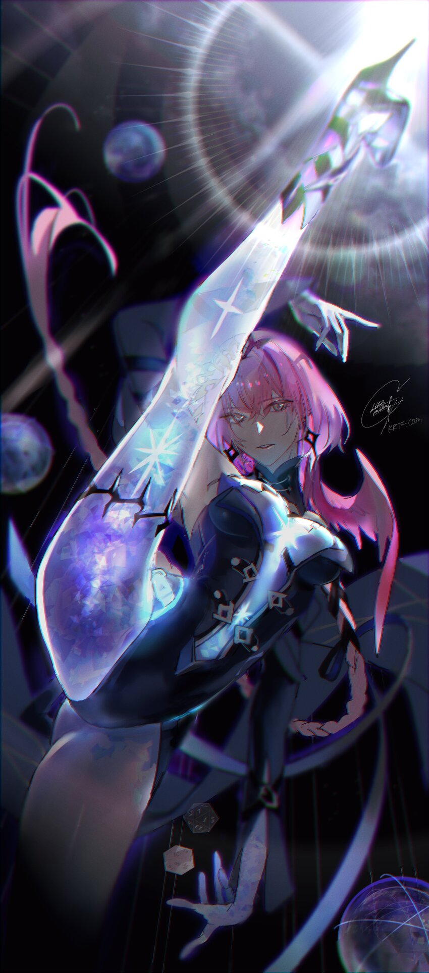 1girl, absurdres, axe_kick, braid, breasts, colored_skin, high_heels, highres