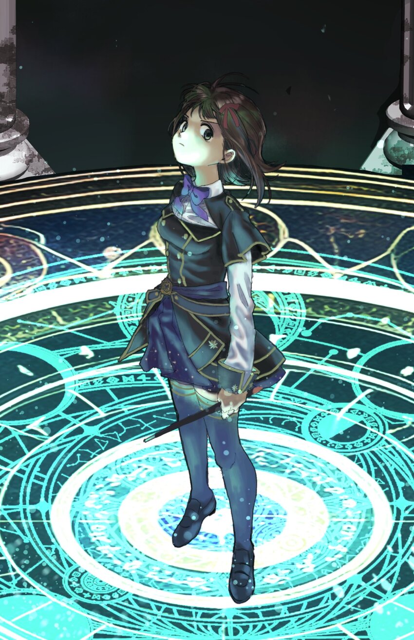 1girl, 8_8ghost, amami_haruka, black_dress, blue_bow, blue_bowtie, bow, bowtie