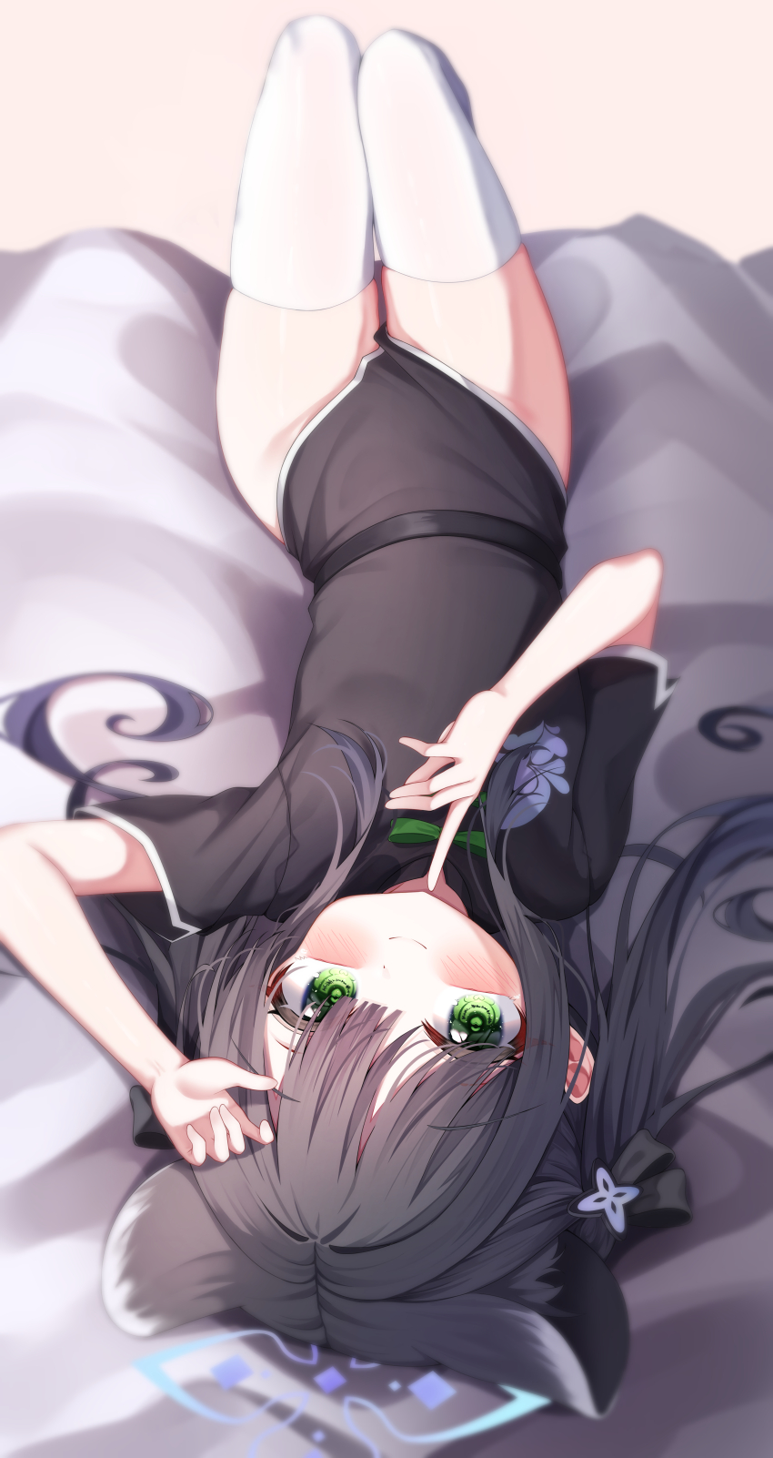 1girl, absurdres, animal_ears, apple_mango, black_dress, black_hair, blue_archive, blue_sky