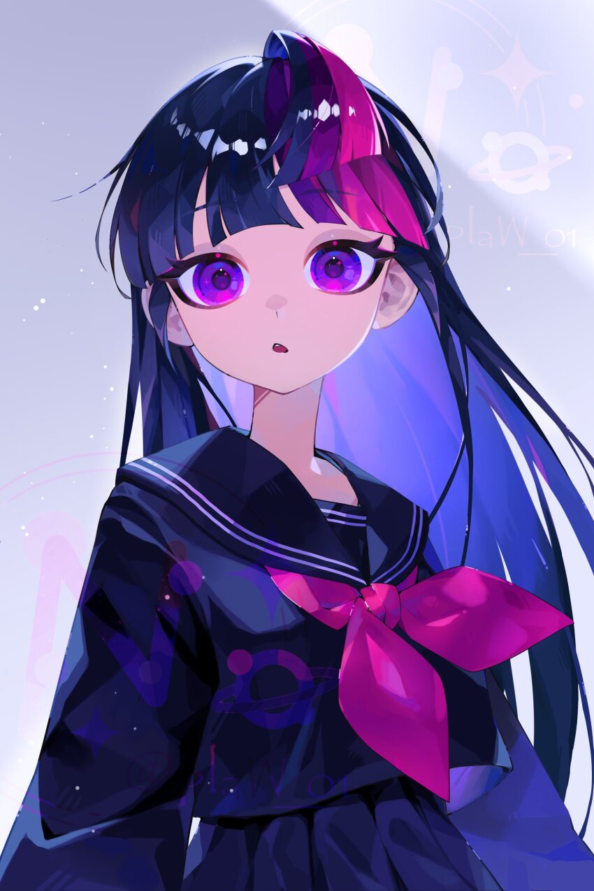 1girl, :o, absurdres, ahoge, arms_at_sides, black_hair, black_sailor_collar, black_serafuku