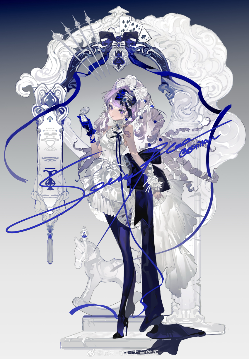 1girl, absurdres, bow, dress, gillannn, gloves, hair_bow, high_heels