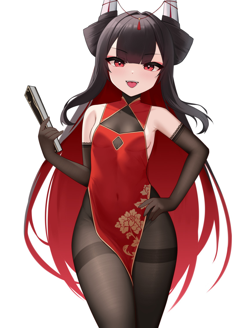 1girl, absurdres, armpits, azur_lane, bare_shoulders, black_gloves, black_hair, black_pantyhose