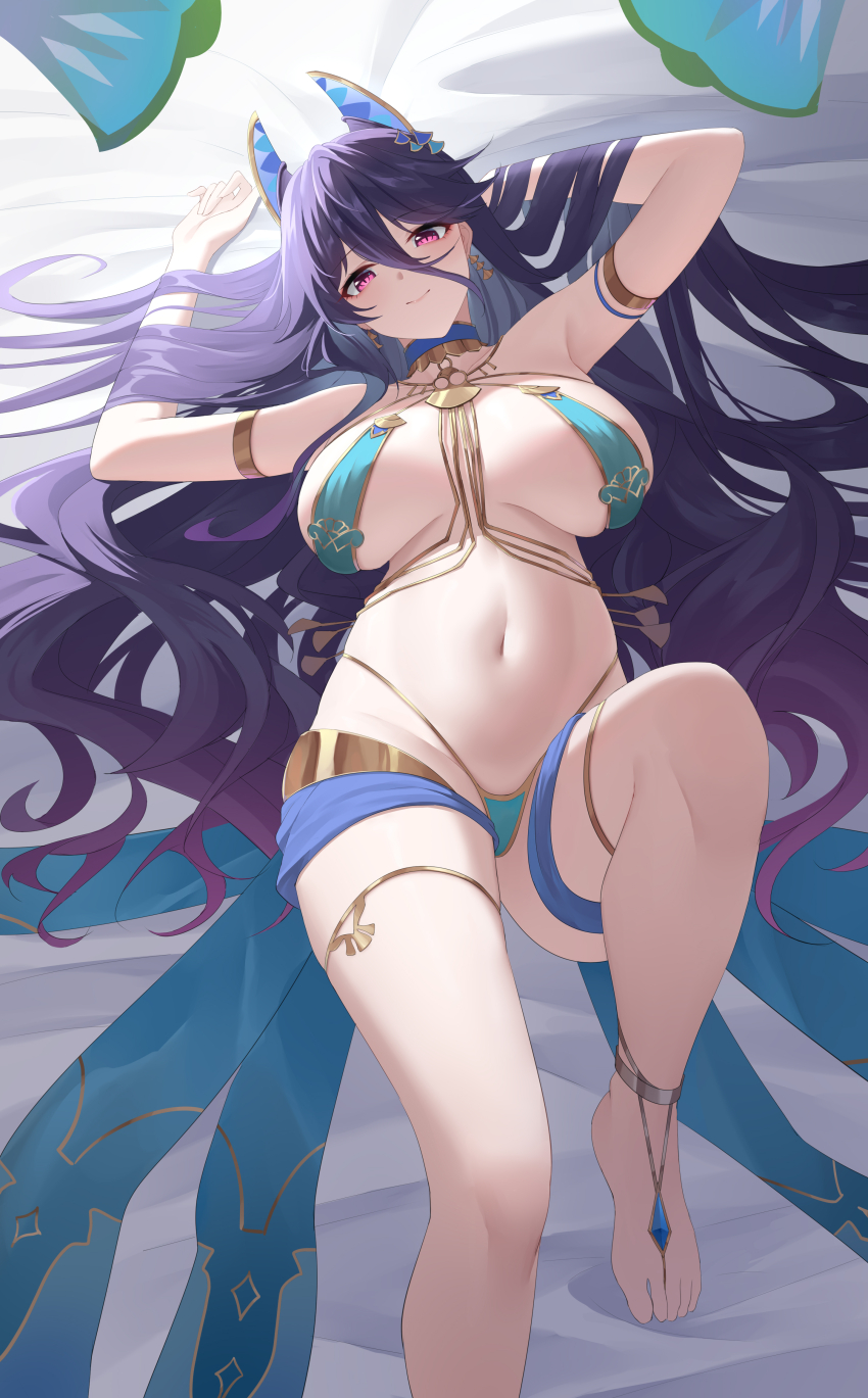 1girl, absurdres, anklet, arabian_clothes, armlet, armpits, azur_lane, blue_choker