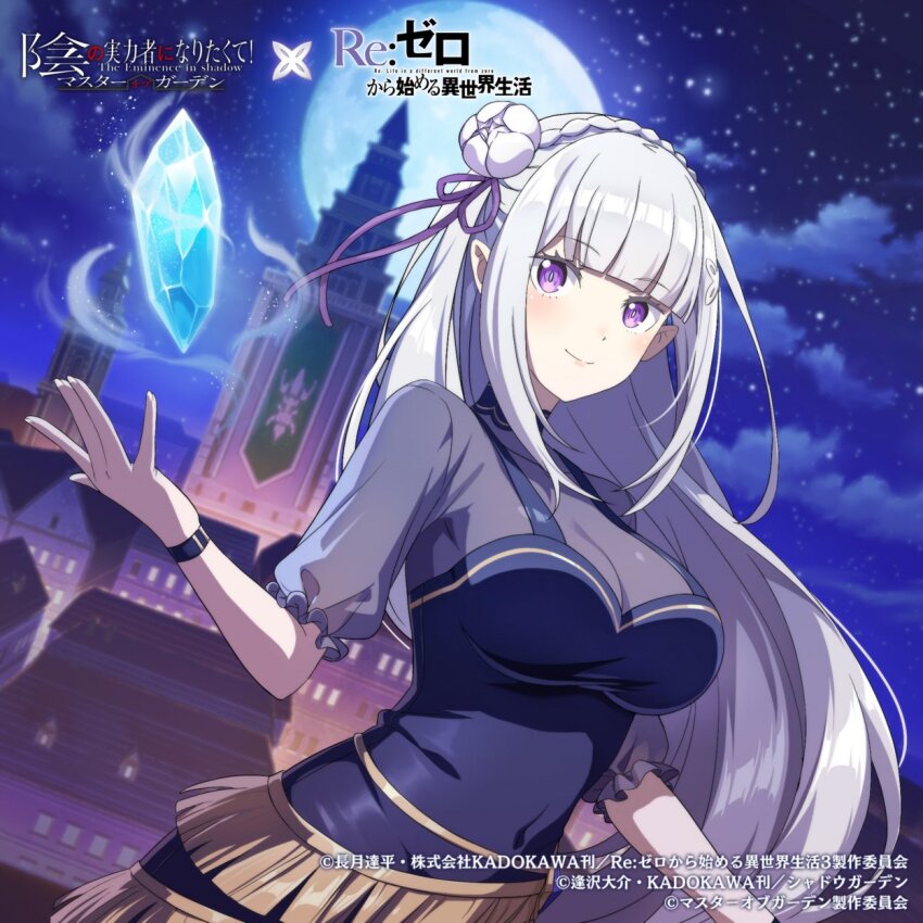 1girl, alpha_(kagejitsu), alpha_(kagejitsu)_(cosplay), banner, braid, breasts, building, cleavage