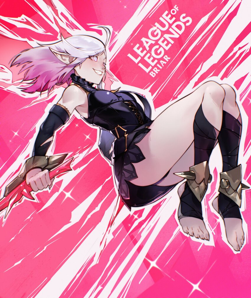 1girl, blood_golem, briar_(league_of_legends), cesar_art456, character_name, highres, holding, holding_weapon