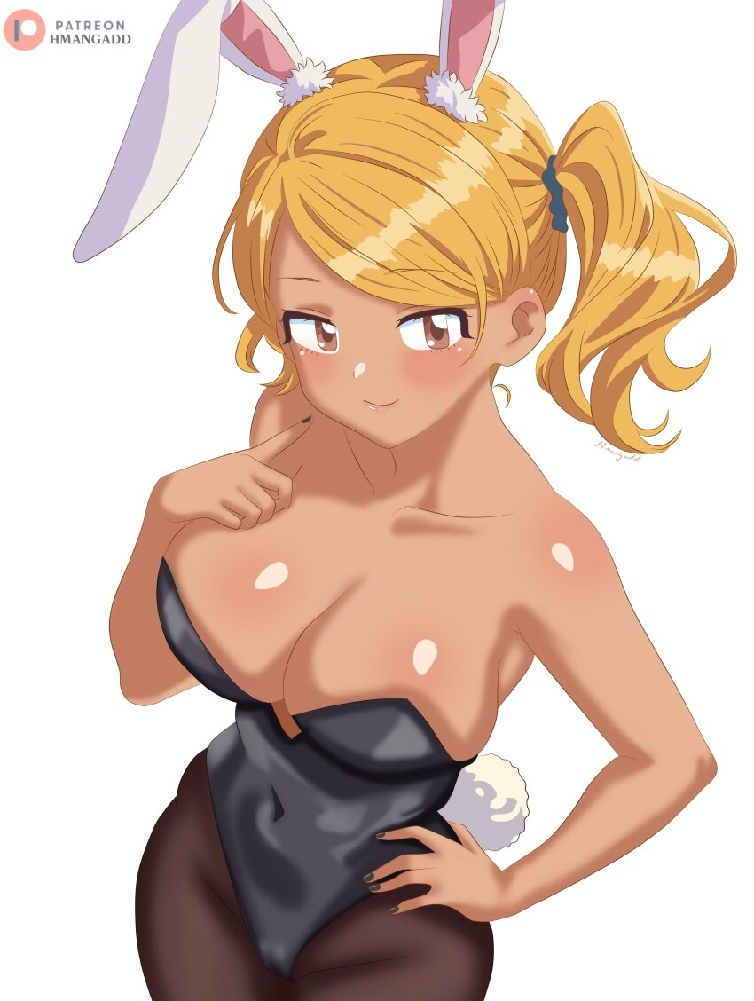 absurdres, animal_ears, black_leotard, black_nails, blonde_hair, breasts, brown_eyes, brown_pantyhose