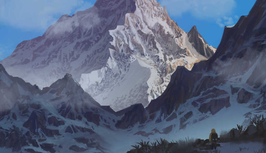 1other, absurdres, backpack, bag, cloud, cloudy_sky, coat, day