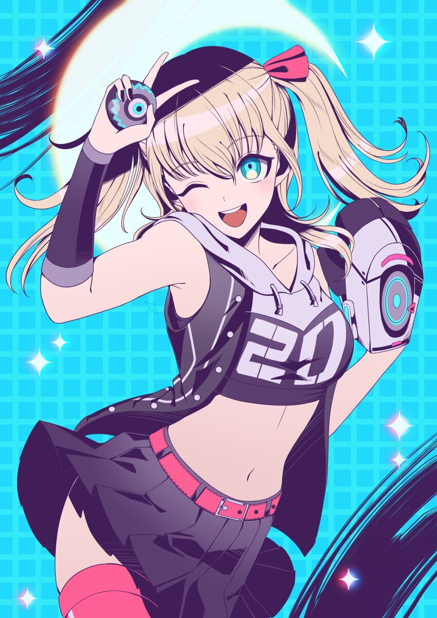 1girl, absurdres, arm_up, baseball, baseball_glove, belt, black_skirt, black_vest