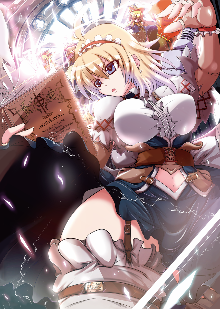 1girl, adapted_costume, ahoge, alice_margatroid, alternate_costume, belt, blonde_hair, blue_eyes