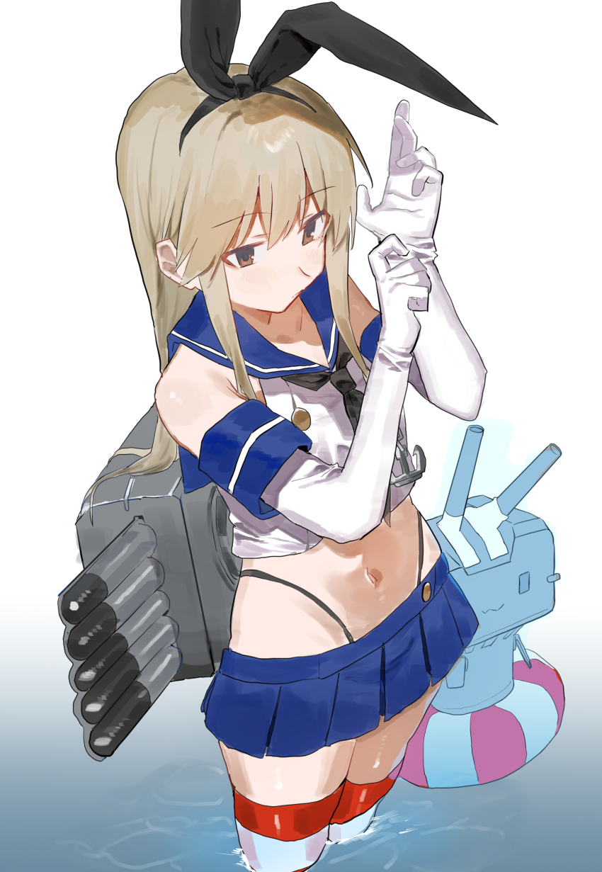 1girl, absurdres, anchor_hair_ornament, black_hairband, black_neckerchief, black_panties, blonde_hair, blue_sailor_collar